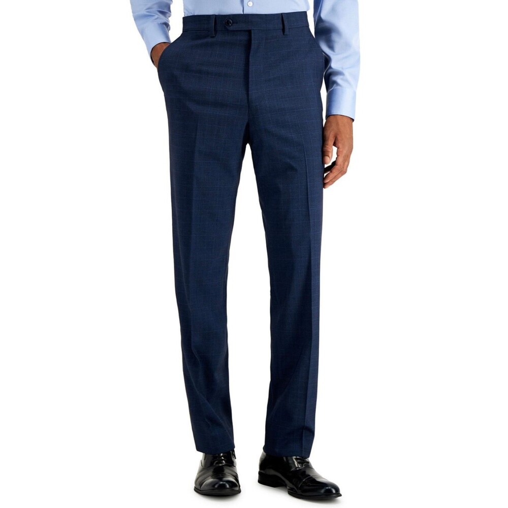 BRAND NEW NAUTICA Mens 36x31 Blue Plaid Soft Stretch Dress Pants/Slacks